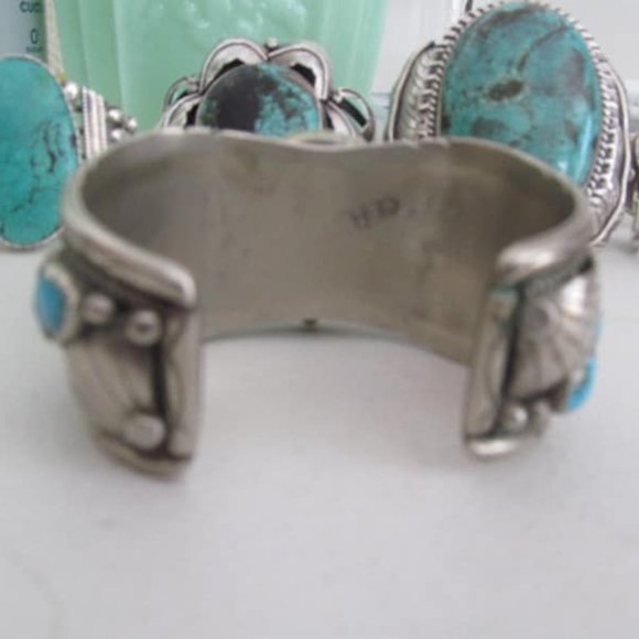 LG Navajo Turquoise Watch Cuff Bracelet Mens Watch Sterling Silver Turquoise - Picture 2 of 4
